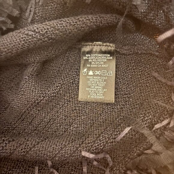 Nic + Zoe Women’s Knit 3/4 Sleeve Fringed Lightweight Black Sweater Size Small - Picture 3 of 6